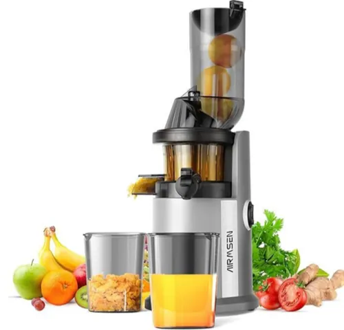 AIRMSEN Juicer Machines Cold Press Slow Juicer for Fruits and Vegetables with 82mm Wide Feed Chute for Whole Fruit Juicing Quiet & Efficient BPA-Free Powerful Motor Easy to Clean - Silver