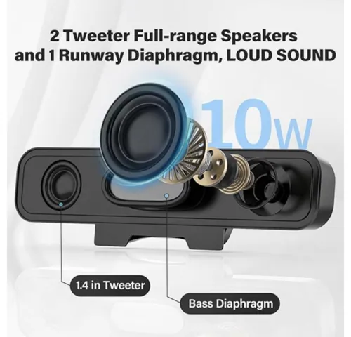 ADELGO Computer Speaker for PC, Portable USB Speakers for Desktop Laptop, Mini Soundbar Speaker with Clip-On Design for Monitor, Plug and Play