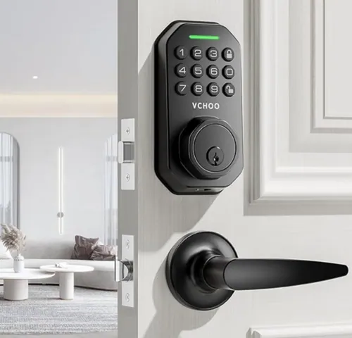 VCHOO Keyless Entry Door Lock Deadbolt with Handle Set Smart Locks for Front Door with Lever Handles Auto Locking, Anti-Peeping Password & Easy Installation for Homes Hotel Bedroom Doors IP54